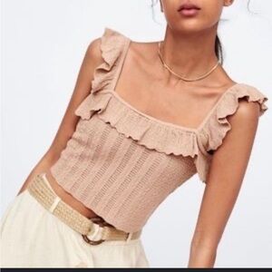 Zara knit crochet ruffle top with scallop hem